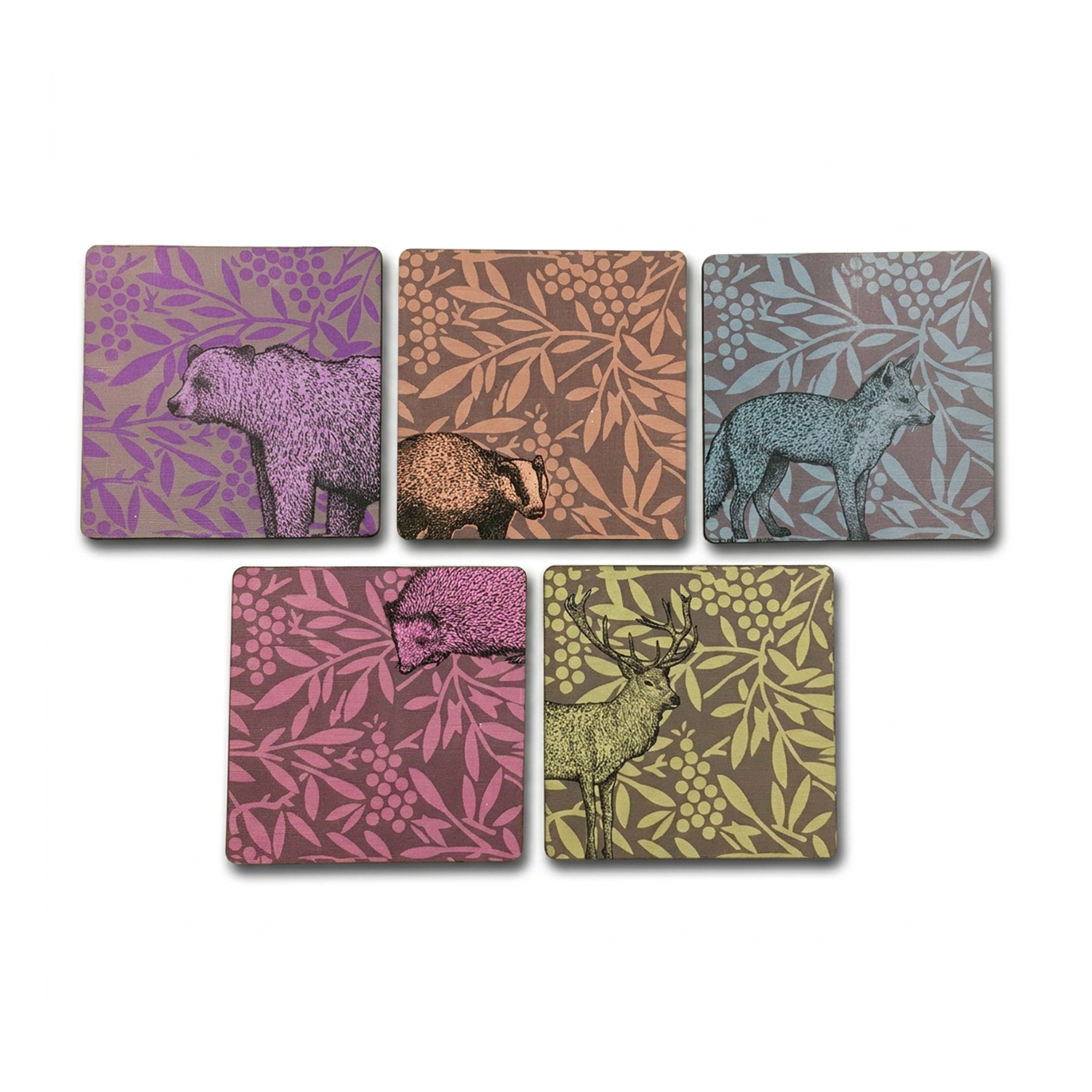 Untersetzer-Set Waldtiere aus MDF-Holz mit Waldtier-Motiven – Tischdeko, perfekt zum Verschenken