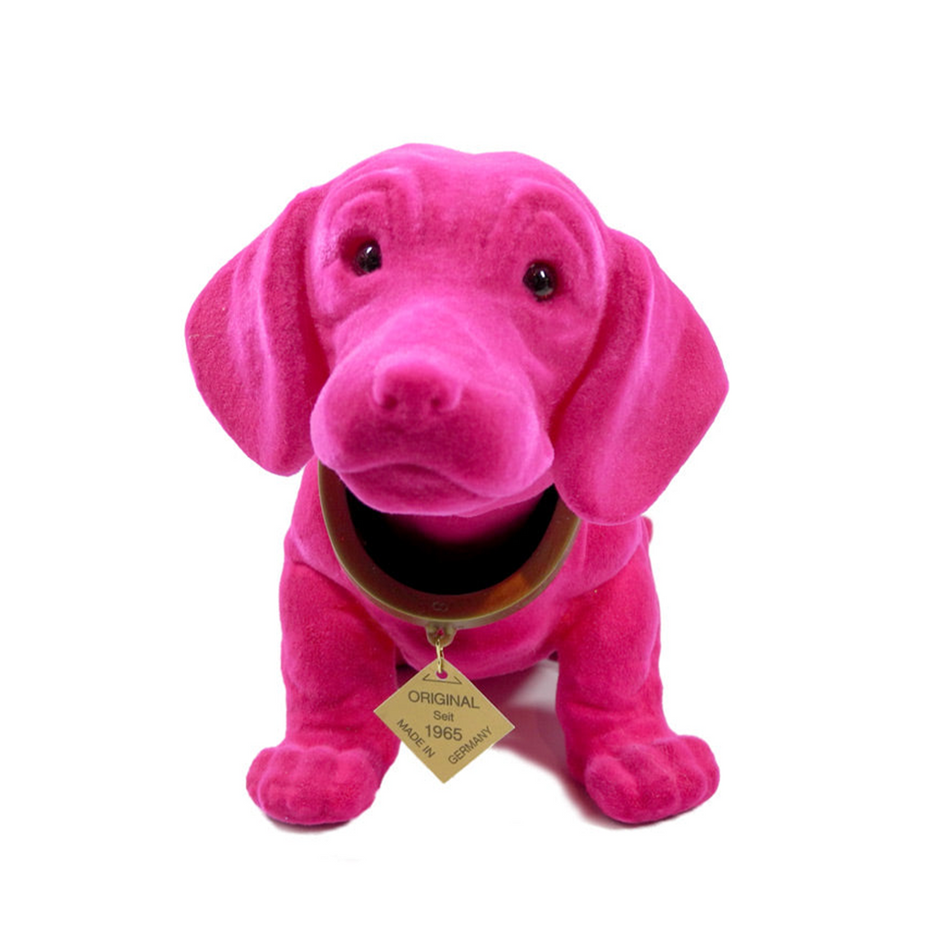Wackeldackel Pink – samtige Flock-Oberfläche im Detail, Made in Germany, perfektes Mitbringsel