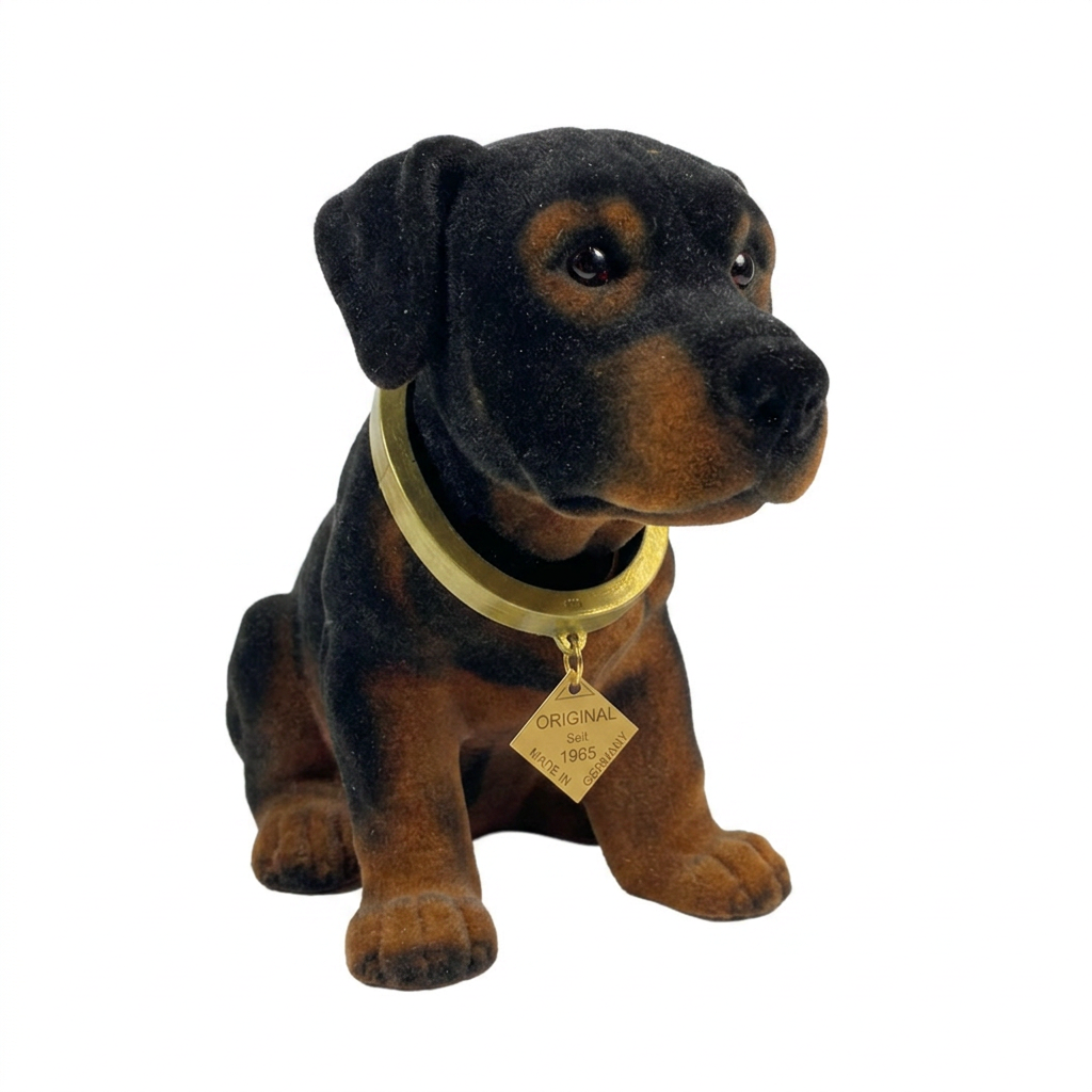 Wackelhund Rottweiler Braun groß, beflockt – Kultfigur fürs Auto, perfekt zum Verschenken